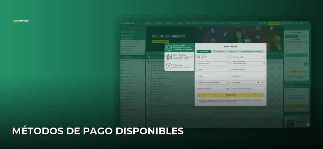 Métodos de pago disponibles